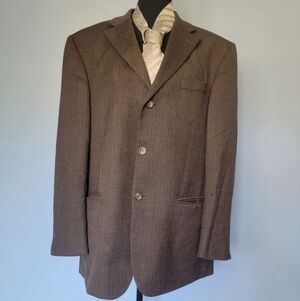 Oscar de la Renta Herringbone Wool Blazer 44R